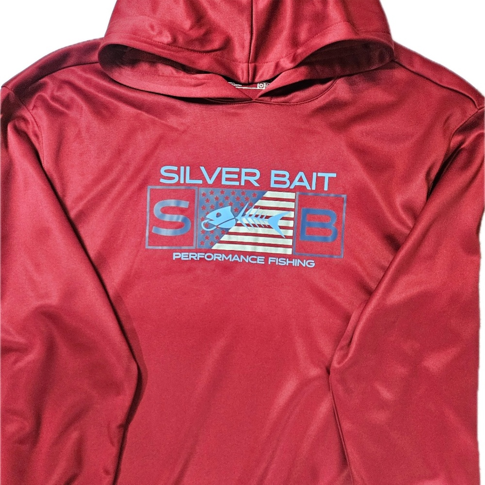 Silver Bait Hoodie Mens 2XL‎ Red Performance Fishing Pullover Long Sleeve Logo